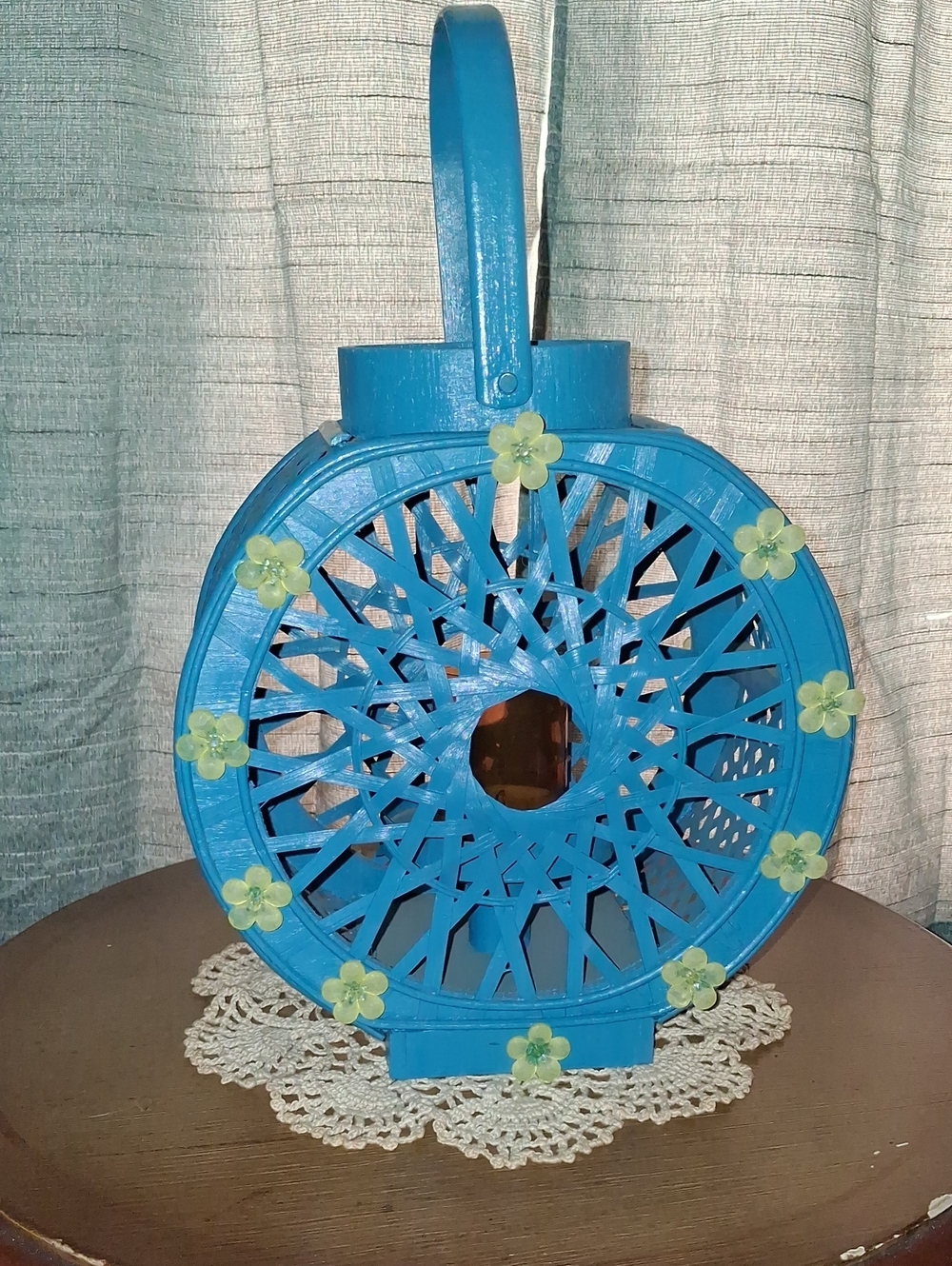 Blue Decorative Round Lantern with Floral Accents